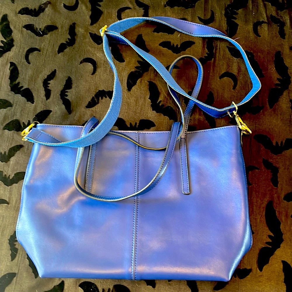 Bright blue tote bag with strap